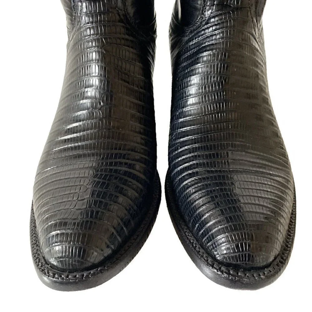 Lucchese‎ Embroidered Texas Star Exotic Lizard Boots Mens 9.5B Black USA